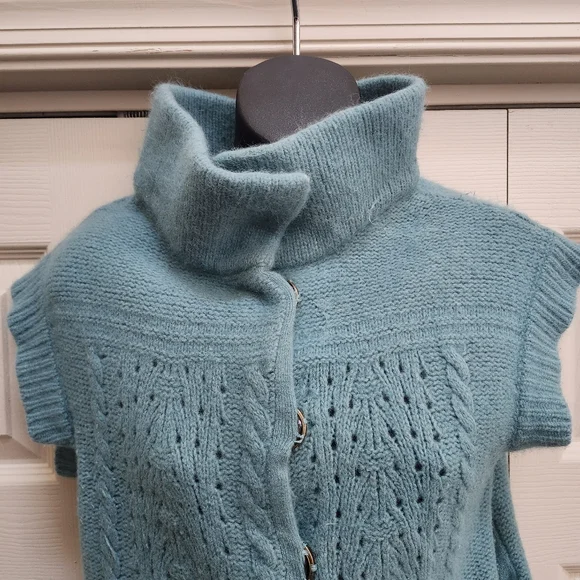 Women's Teal Button Up Woolen Angora Sweater w/ Pockets By Free People sz. Small - Picture 2 of 16